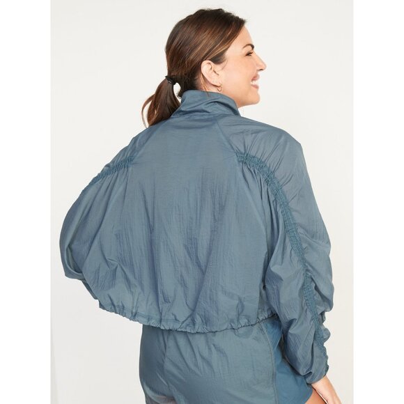 Go-H20 Cropped Lightweight Water-Repellent Run Jacket Ruched Sleeves sz S - Picture 3 of 10